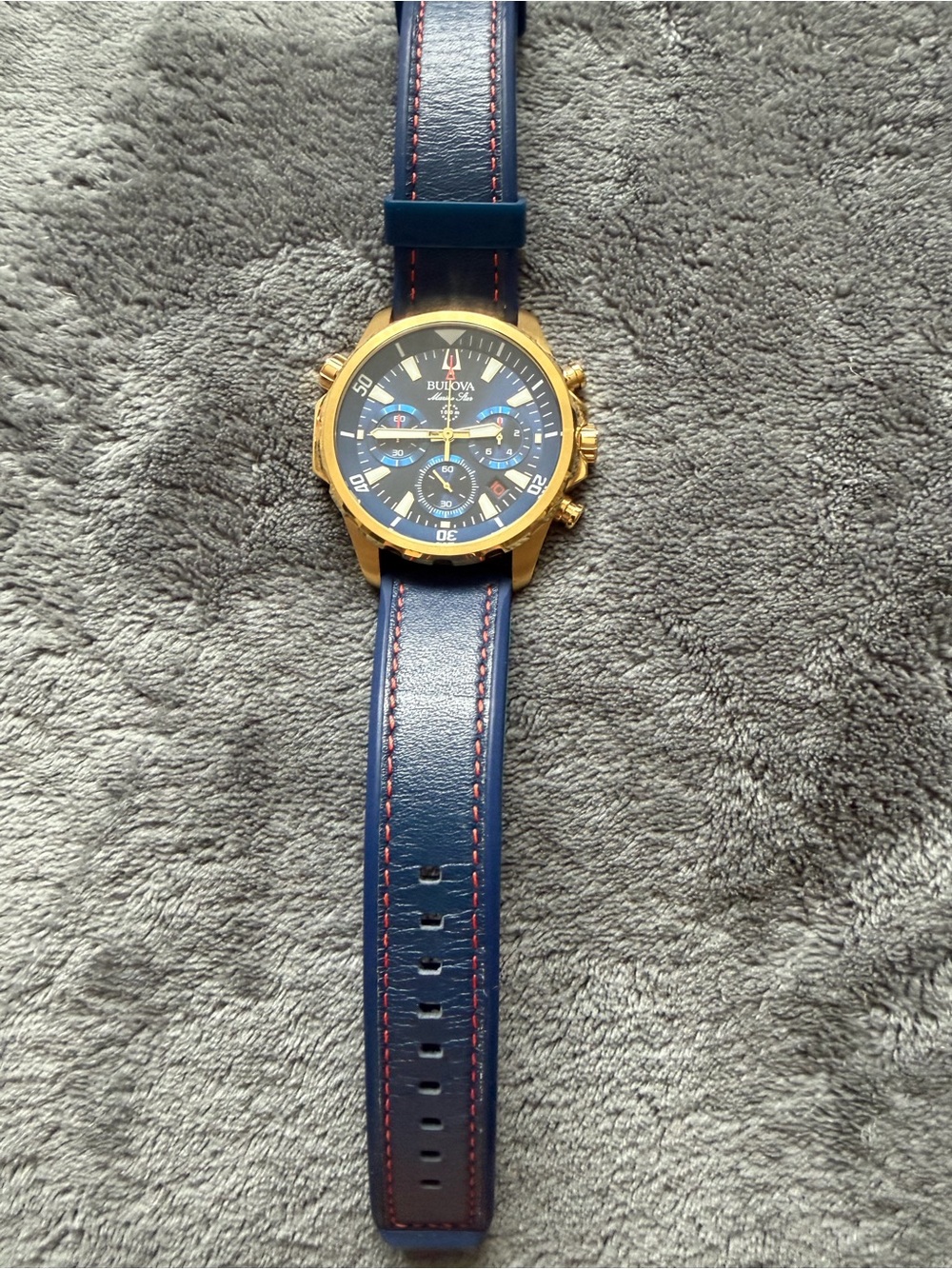 Bulova Marine Star Men’s Quartz Chronograph Gate 100m Blue Dial Gold Finish - Picture 3 of 12